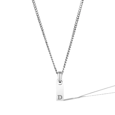 Vincero Men's Initial Tag Necklace - Silver with Micro Cuban Chain