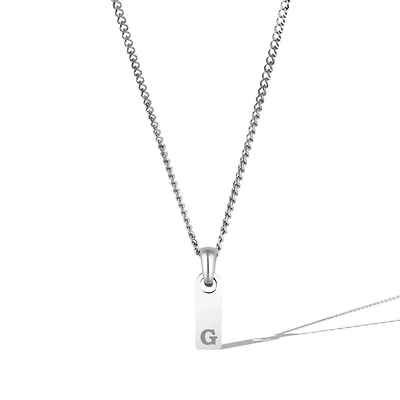 Vincero Men's Initial Tag Necklace - Silver with Micro Cuban Chain