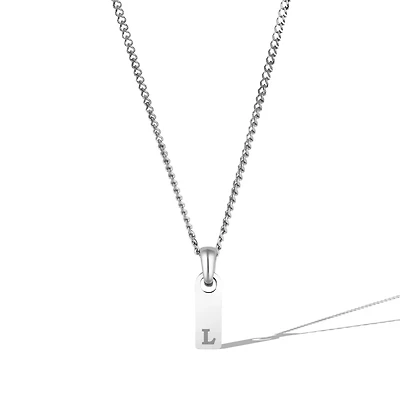 Vincero Men's Initial Tag Necklace - Silver with Micro Cuban Chain