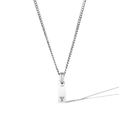 Vincero Men's Initial Tag Necklace - Silver with Micro Cuban Chain