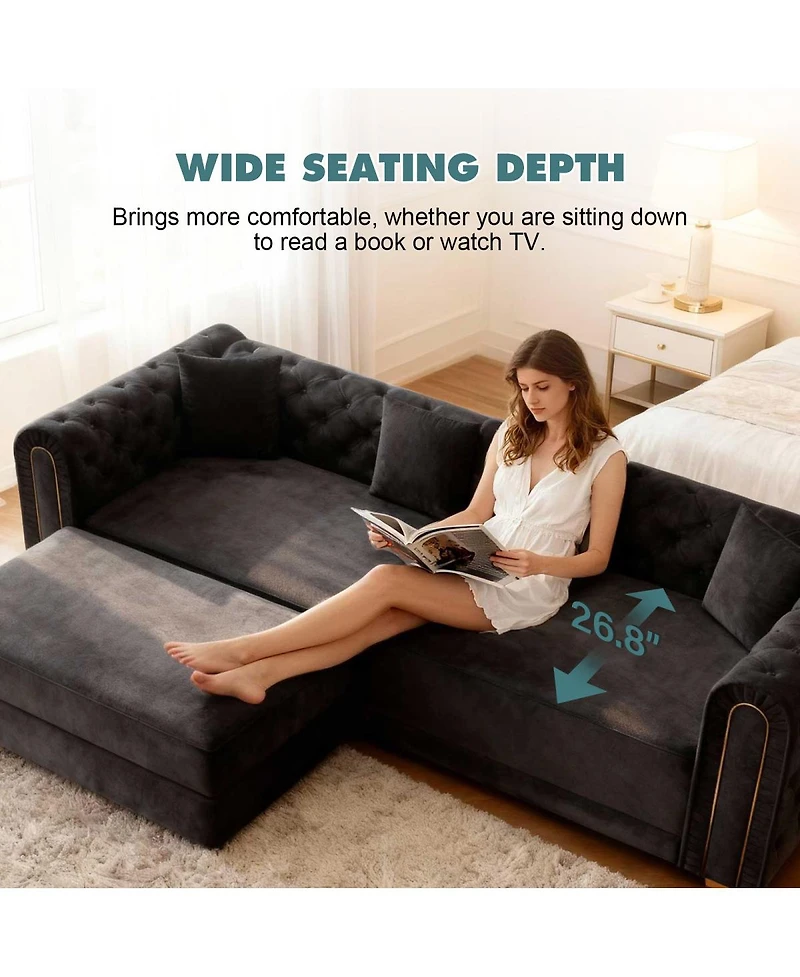 Streamdale Furniture Elegant 3-in-1 Convertible Sleeper Sofa with Gold Trim, Black