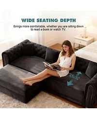 Streamdale Furniture Elegant 3-in-1 Convertible Sleeper Sofa with Gold Trim, Black