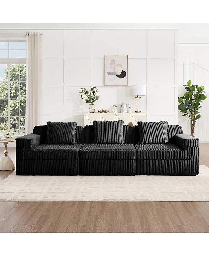 Streamdale Furniture Modular 3 Seat Boneless Sofa, Cloud Sectional Couch with Deep Seat