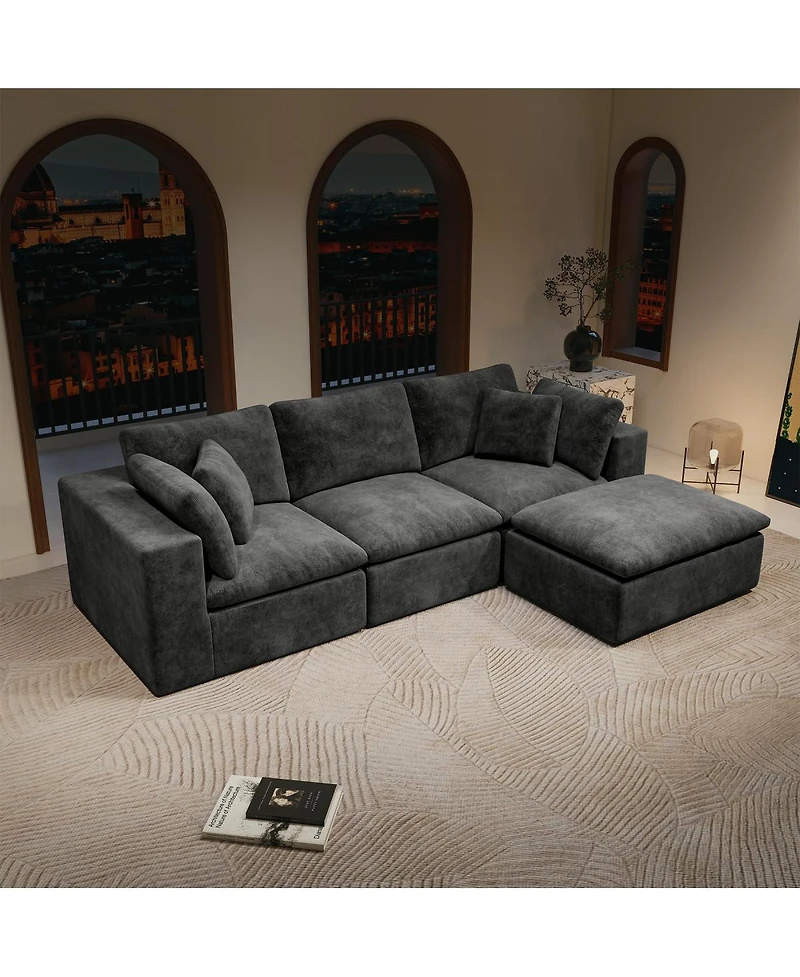 Streamdale Furniture Modular Upholstered Corduroy Sectional Sofa, Gray