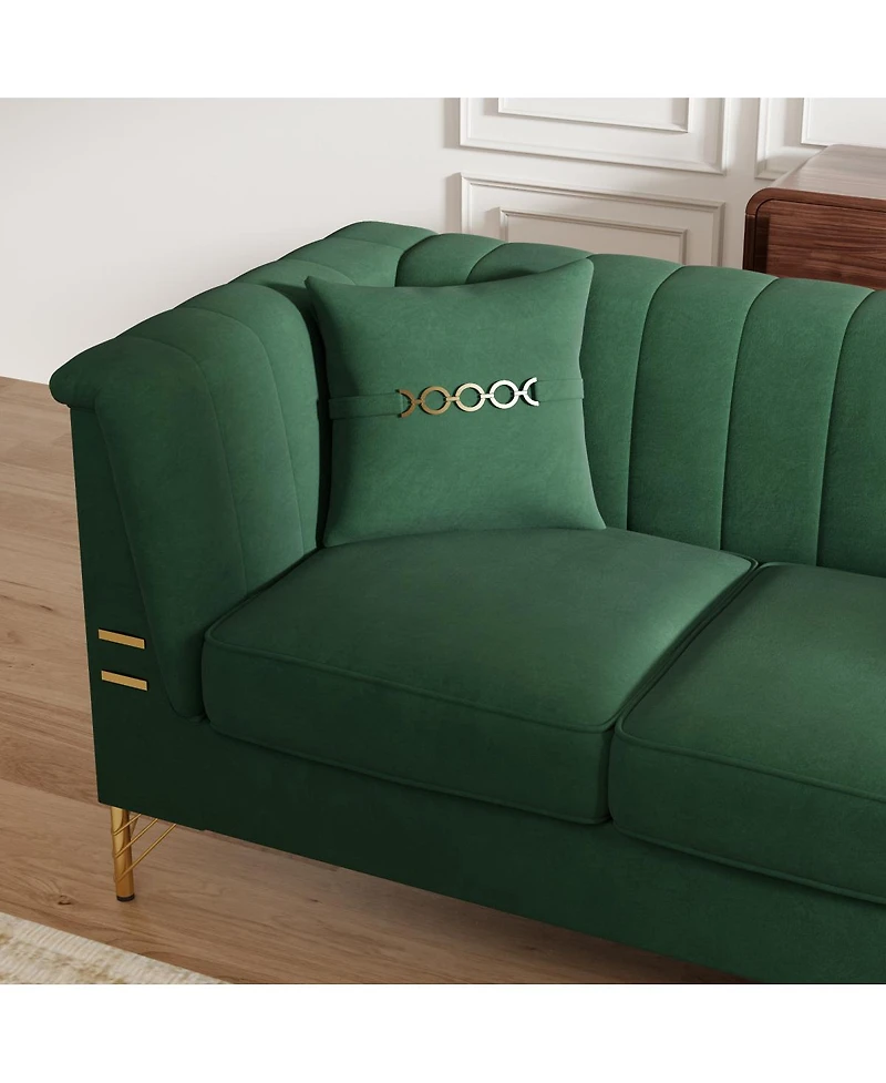 Streamdale Furniture Modern Velvet Sofa with Vertical Channel Tufting