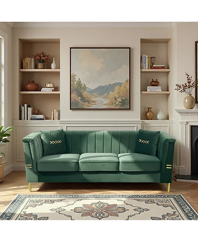 Streamdale Furniture Modern Velvet Sofa with Vertical Channel Tufting