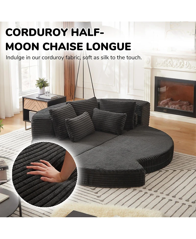 Streamdale Furniture 78.5-Inch Corduroy Semi-Circular 2-in-1 Sofa Bed with Neck Pillow & 5 Throw Pillows