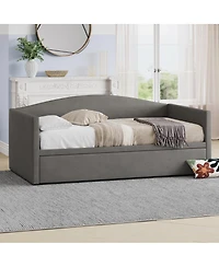 Streamdale Twin Size Daybed with Extended Pop Up Trundle, Velvet, Gray