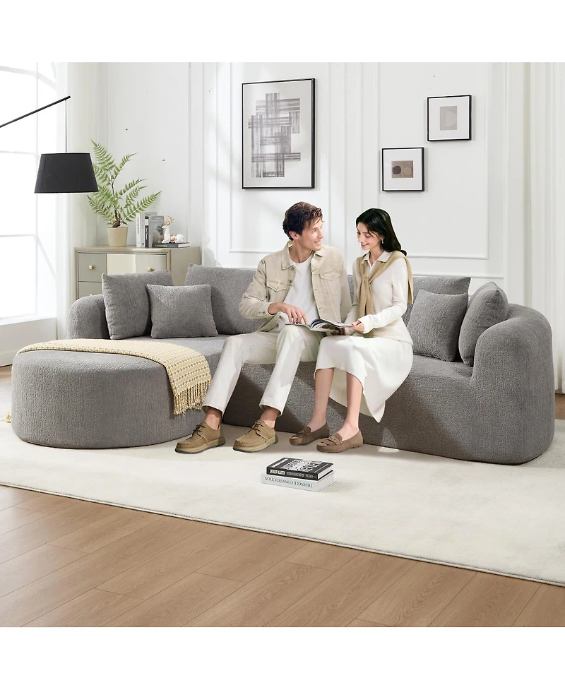 Streamdale Furniture Light Gray Corduroy Cloud Sectional Sofa with L-Shape Chaise