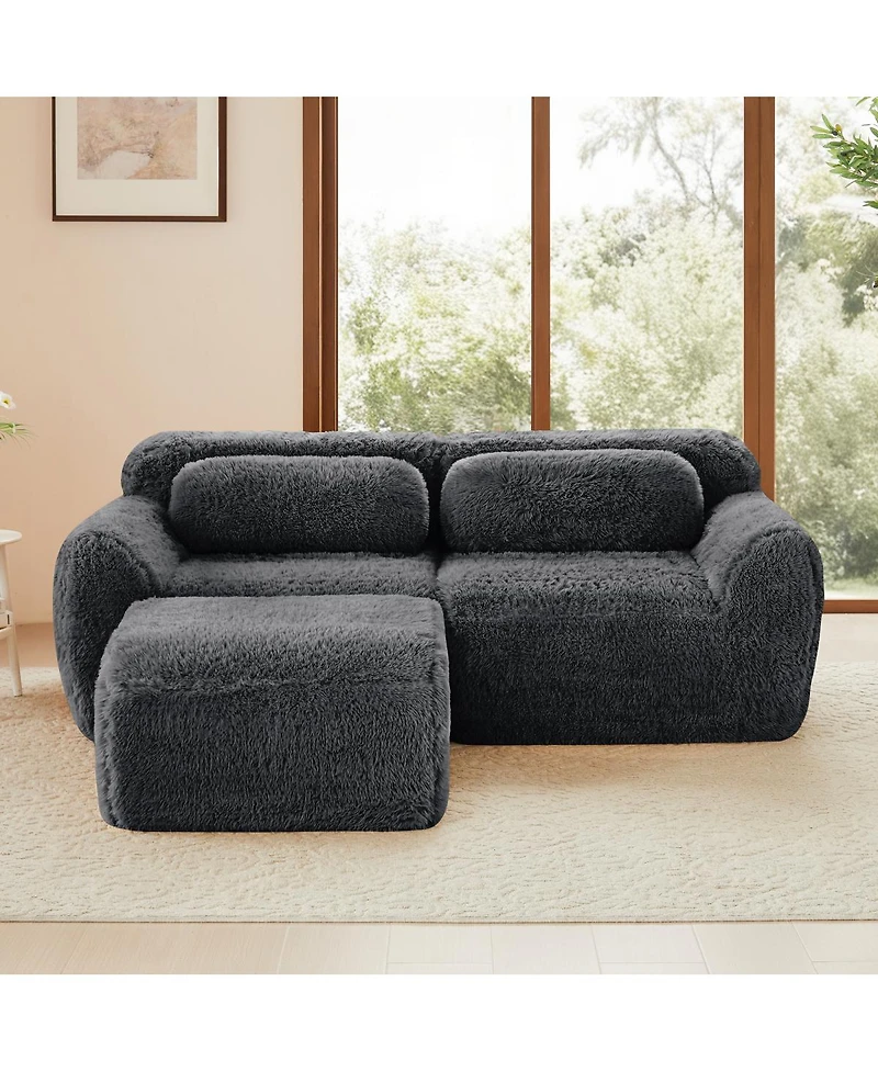 Streamdale Furniture L-shaped Boneless Sofa, Soft Fluffy Plush Fabric, Dark Gray