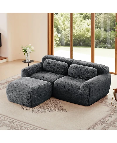 Streamdale Furniture L-shaped Boneless Sofa, Soft Fluffy Plush Fabric, Dark Gray