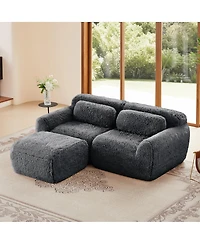 Streamdale Furniture L-shaped Boneless Sofa, Soft Fluffy Plush Fabric, Dark Gray