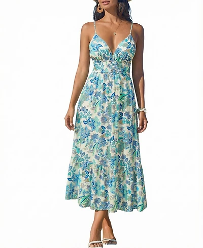 Cupshe Women's Blue Meadow Floral Mini Beach Dress