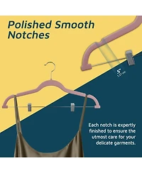 Lifemaster Velvet Pants Hangers, Adjustable Clip Design, 360° Swivel Hook, Non-Slip Notches, Pack of 10, Pink
