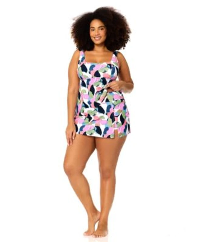 Raisins Curve Womens Plus Size Straya Square Neck Tankini Top Skirt