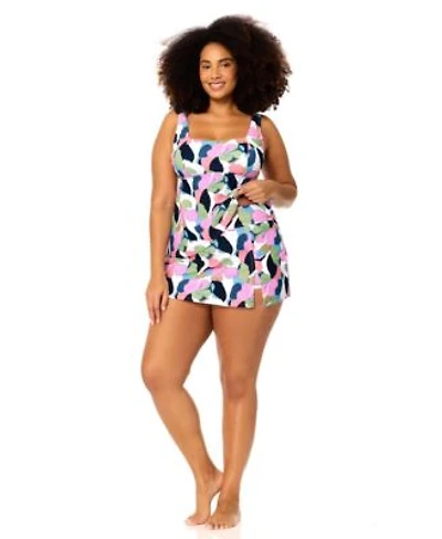 Raisins Curve Womens Plus Size Straya Square Neck Tankini Top Skirt