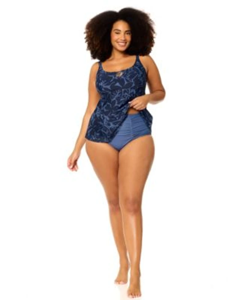 Raisins Curve Womens Plus Size Shoreline Tankini Top Full Coverage Bottoms