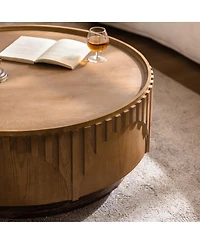 Streamdale Furniture Modern Round Coffee Table - Solid Wood & Mdf Moon-Cut Fluted Center Table