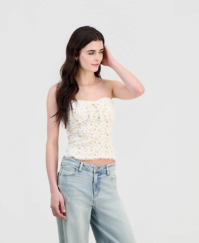 Just Polly Juniors' Ditsy Print Sweetheart-Neck Top