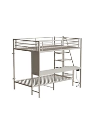 Streamdale Furniture White full size bunk bed with twin size, Led light and charging socket