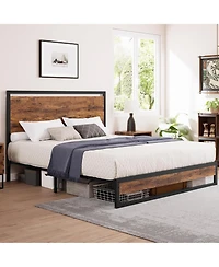 gaomon Sturdy Platform Bed Frame with Rustic Wooden Headboard & Footboard, Heavy Duty Slats, No Box Seasonal Needed, Bedroom