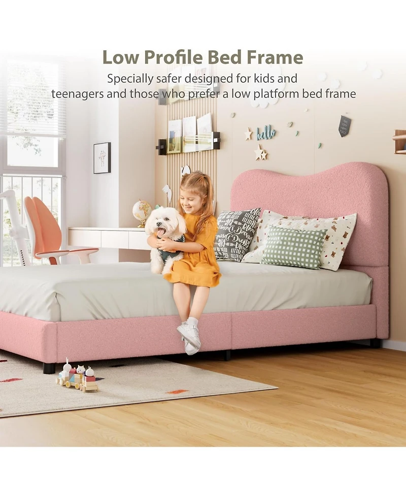gaomon Velvet Upholstered Bed Frame,Bed with Boucle Headboard,Low Profile Design,No Box Spring Required,Wood Slat Support,Easy Assembly