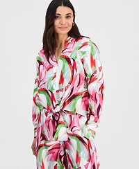 I.n.c. International Concepts Petite Printed Long-Sleeve Tie-Front Blouse, Created for Macy's