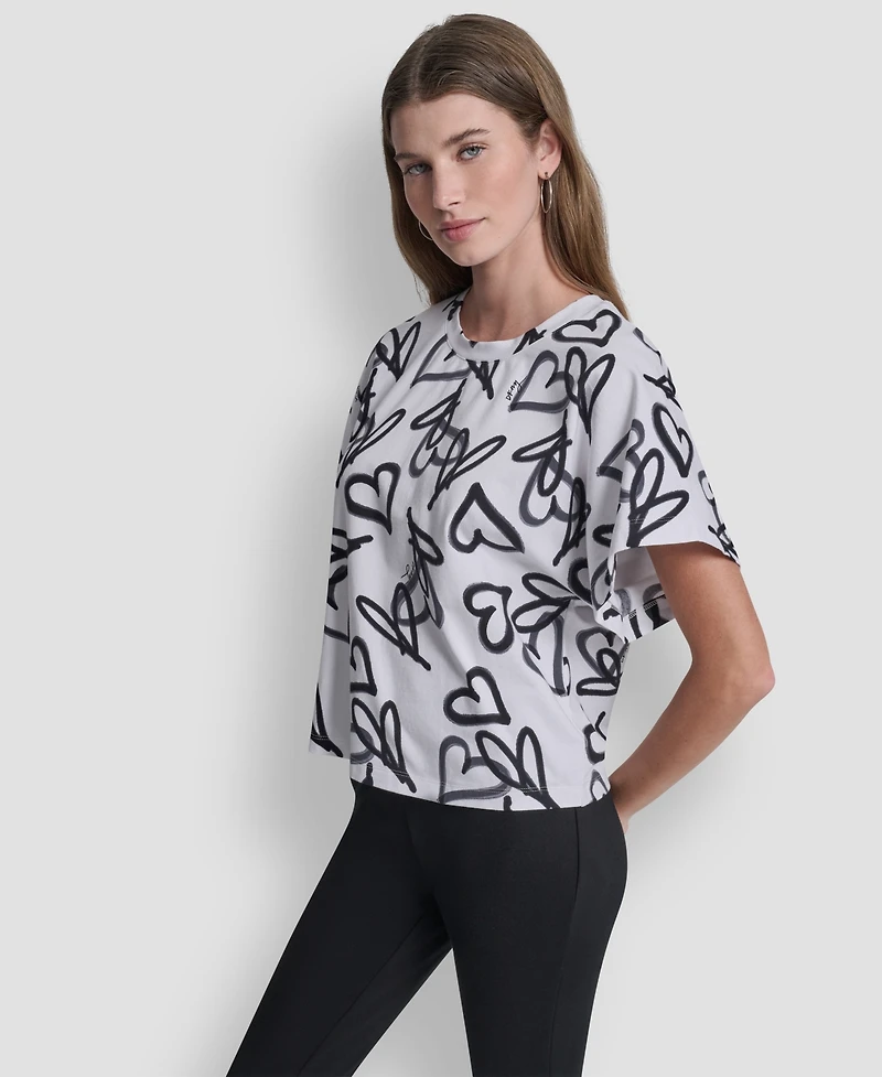 Dkny Women's Heart Print Short-Sleeve Crew Neck Top