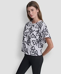Dkny Women's Heart Print Short-Sleeve Crew Neck Top