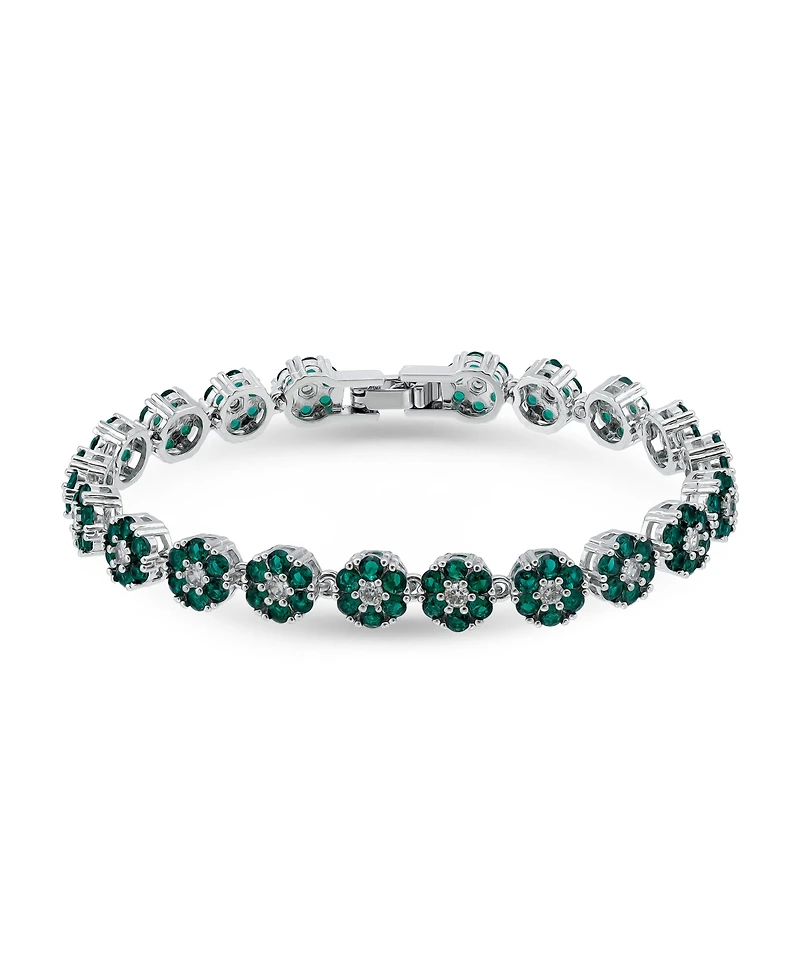 Macy's 1 ct. t.w 2mm Round Cut Cubic Zirconia Ruby Red Glass Stones Cluster Flower Link Bracelet, Created for