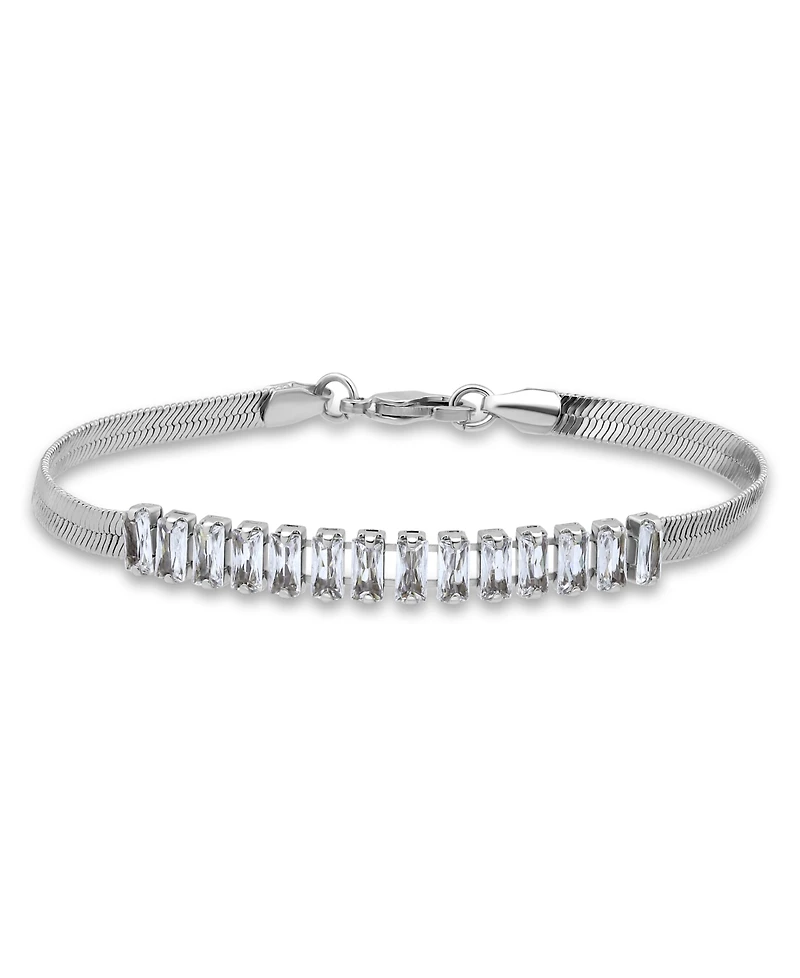 Macy's Herringbone 5 ct. t.w Blue Cubic Zirconia Baguette Stones on Chain Tennis Bracelet, Created for