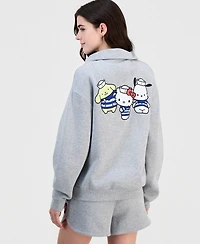 Love Tribe Juniors' Hello Kitty Sailor Friends Quarter-Zip Graphic Fleece Sweatshirt