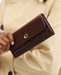 Coach Mila Long Flap Wallet Signature Coated Canvas