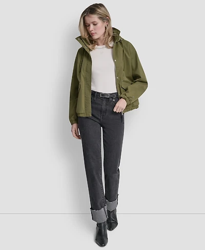 Dkny Women's Stand Collar Bomber Raincoat