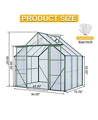 Mondawe 8x6FT Double Door Polycarbonate Greenhouse with Base Anchoring