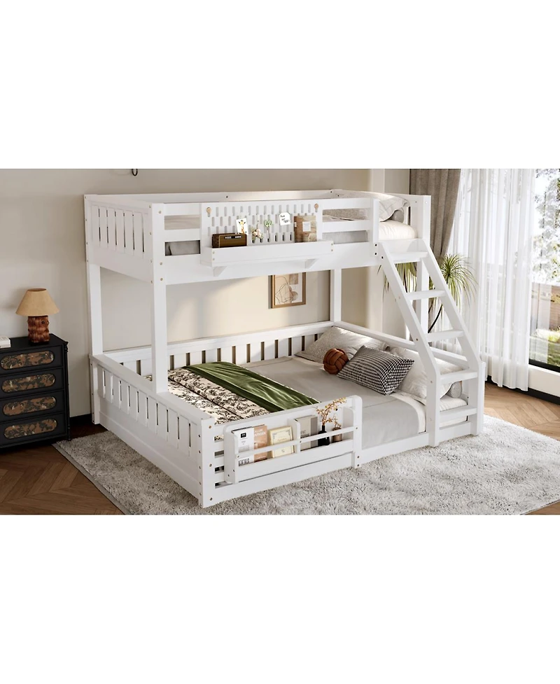 Streamdale Furniture Twin Xl over Queen Bunk Bed with Ladder, Guardrails, Pegboard & Bookshelf