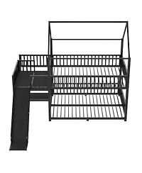 Streamdale Furniture Full Metal House Bunk Bed with Storage Stairs, Slide, Safety Rails