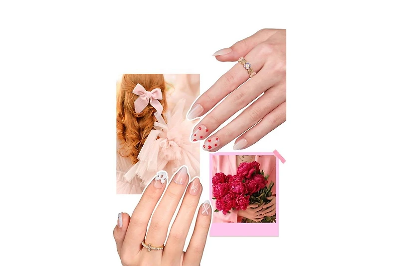 Beetles X Press Short Almond French Tip Press-On Nails Gel Kit with Uv Light (224 pcs)