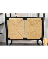 Streamdale Furniture Rattan Cabinet Door Storage Bookshelf with Dual-Function Display/Storage