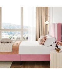 gaomon Size Bed Frame with Adjustable Headboard, Linen Upholstered Platform Bedframe with Strong Wooden Slats, Easy Assembly