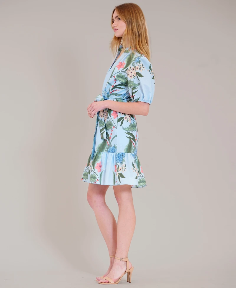 julia jordan Women's Puff-Sleeve V-Neck Mini Dress