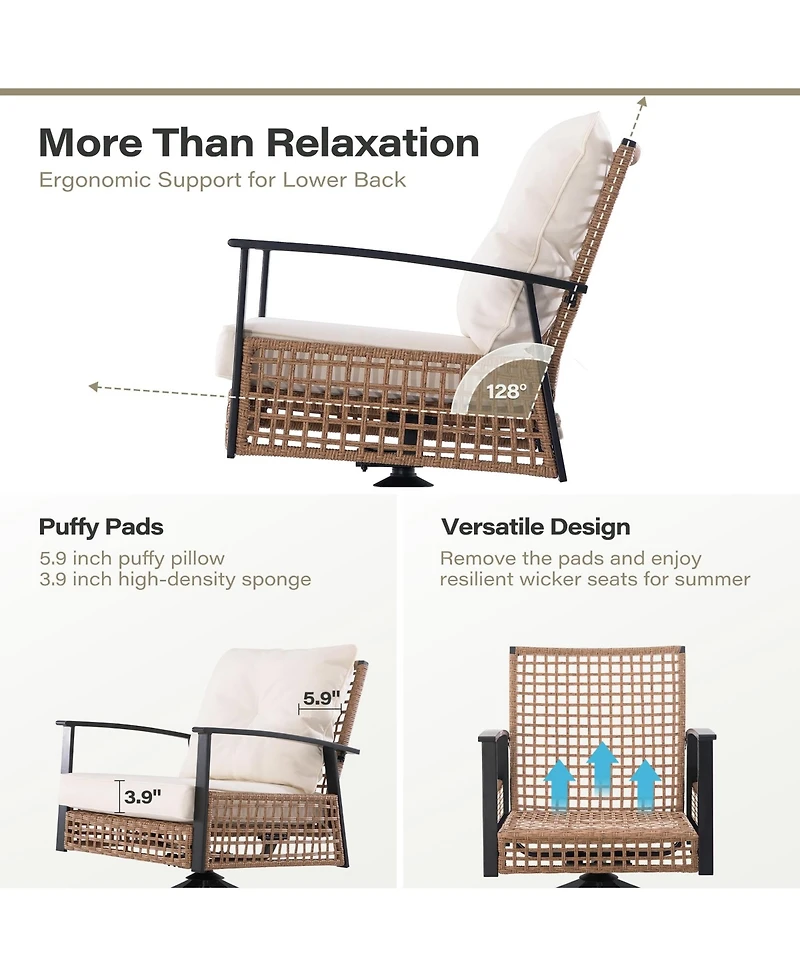 Decksplore 3 piece set of rotating rocking chair with flowers and rattan beige Bohemian Patio