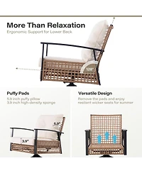 Decksplore 3 piece set of rotating rocking chair with flowers and rattan beige Bohemian Patio