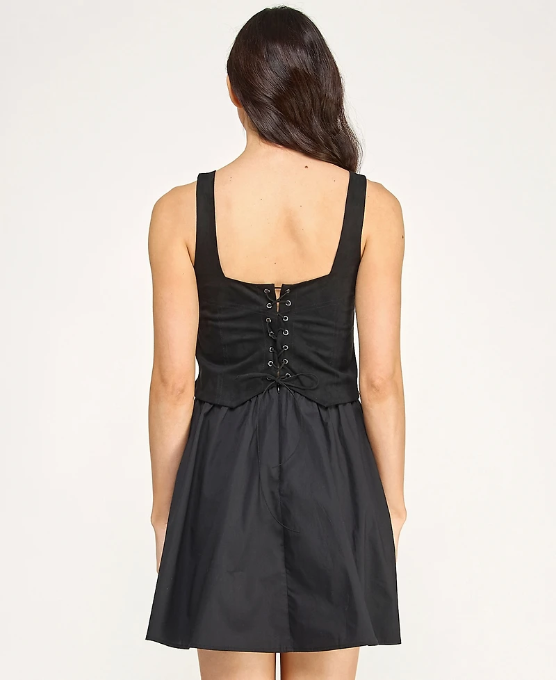 Seni & Cade Juniors' Square Neck Embroidered Vest Lace Up Back With Short Skirt