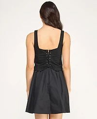 Seni & Cade Juniors' Square Neck Embroidered Vest Lace Up Back With Short Skirt