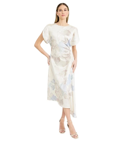 Luxely Women's Asymmetrical Draped Skirt Midi Dress