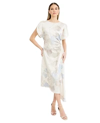 Luxely Women's Asymmetrical Draped Skirt Midi Dress