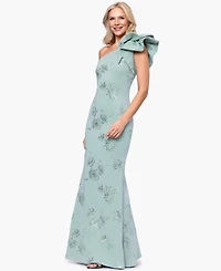 Betsy & Adam Women's One Shoulder Sequin Floral Ball Gown