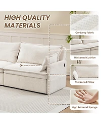 Streamdale Furniture 3-in-1 Corduroy Sofa Bed with Storage & Charging
