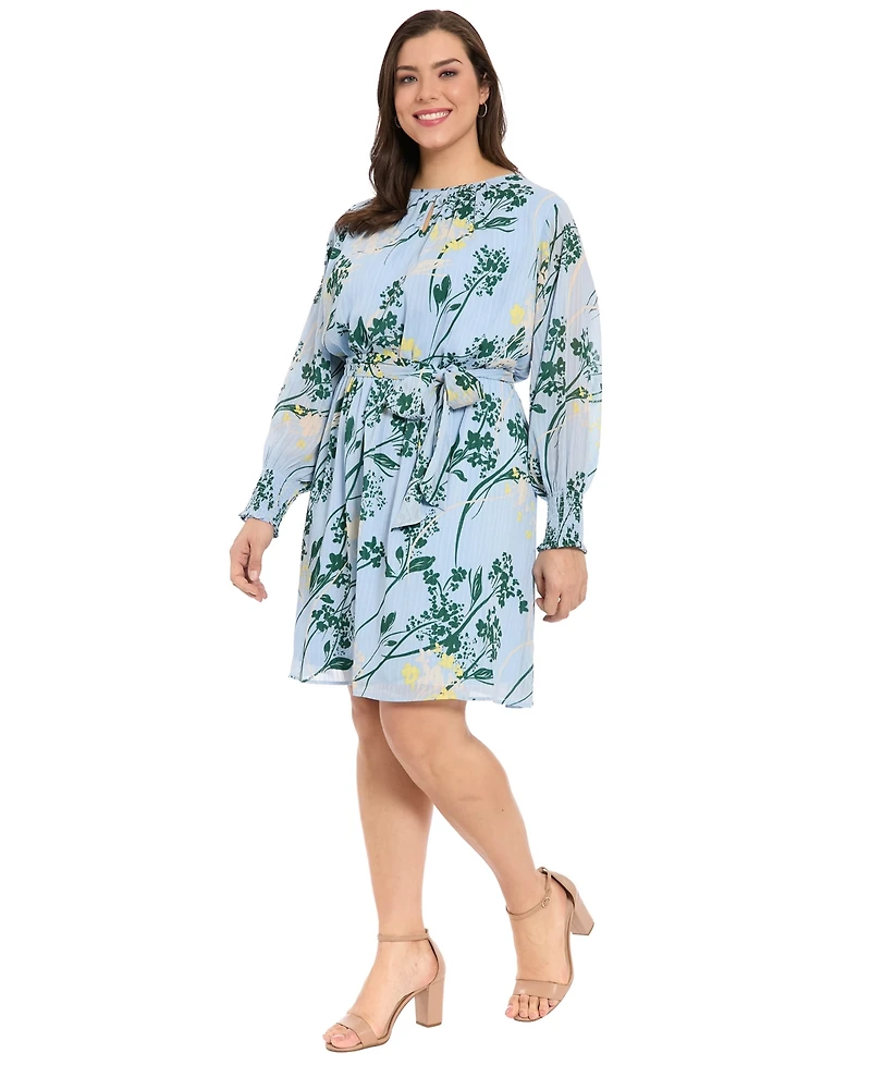 London Times Plus Sheer Stripe V-Neck Dress